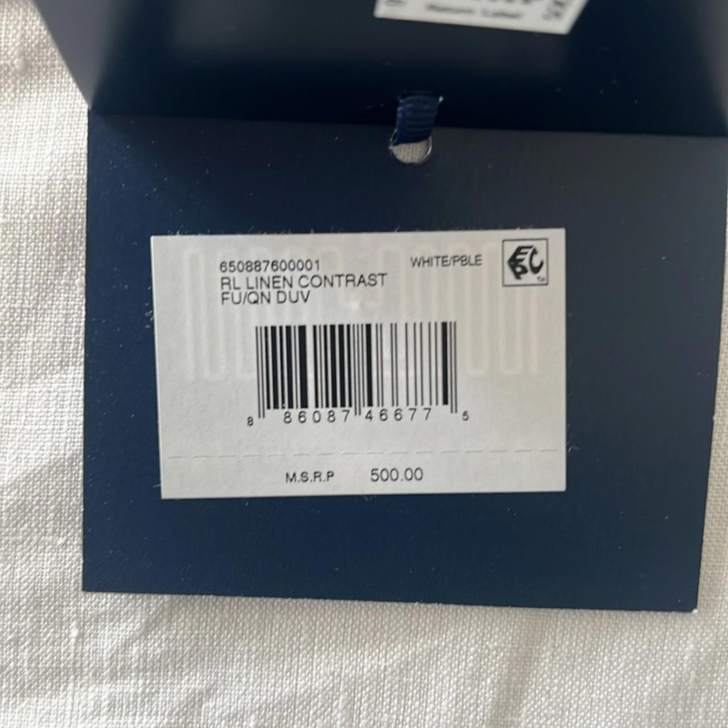 Ralph Lauren RL Linen Contrast Full/Queen Duvet Cover in White Pebble, NWT $500