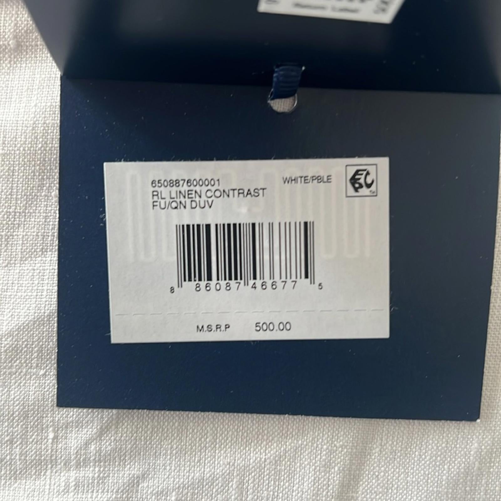 Ralph Lauren RL Linen Contrast Full/Queen Duvet Cover in White Pebble, NWT $500