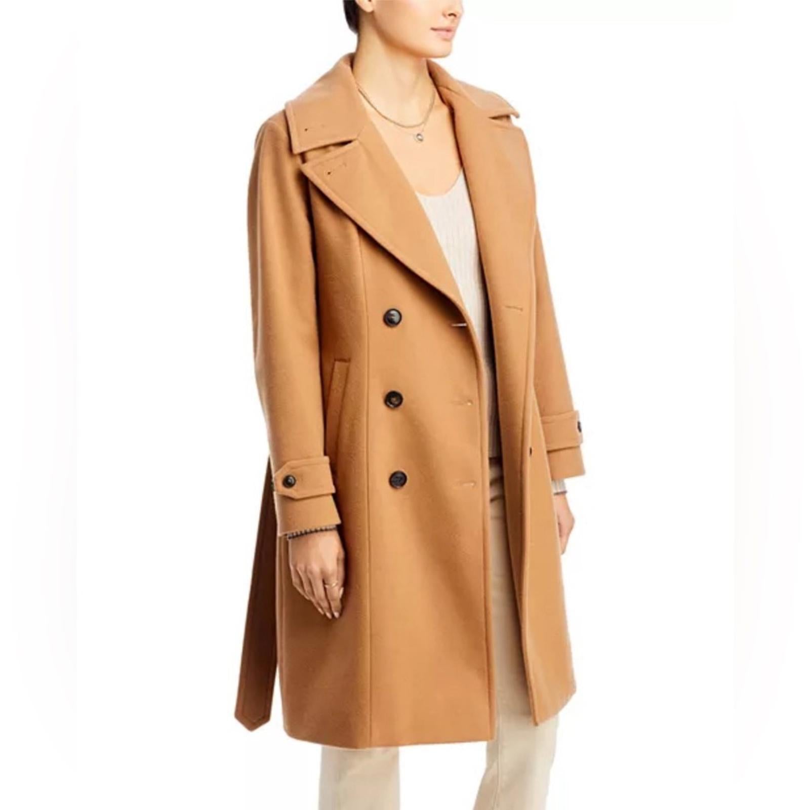 Norwegian Wool Notch Collar Double Breasted Coat, Camel Size XL New w/Tag $1,795
