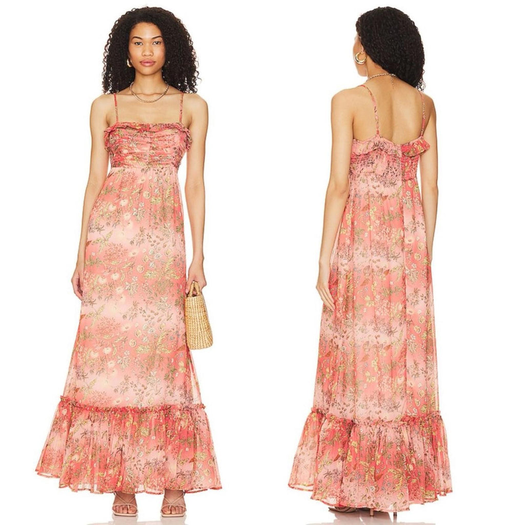 byTiMo Chiffon Sleeveless Ruffle Maxi Dress, Bright Field Size M New w/o Tag