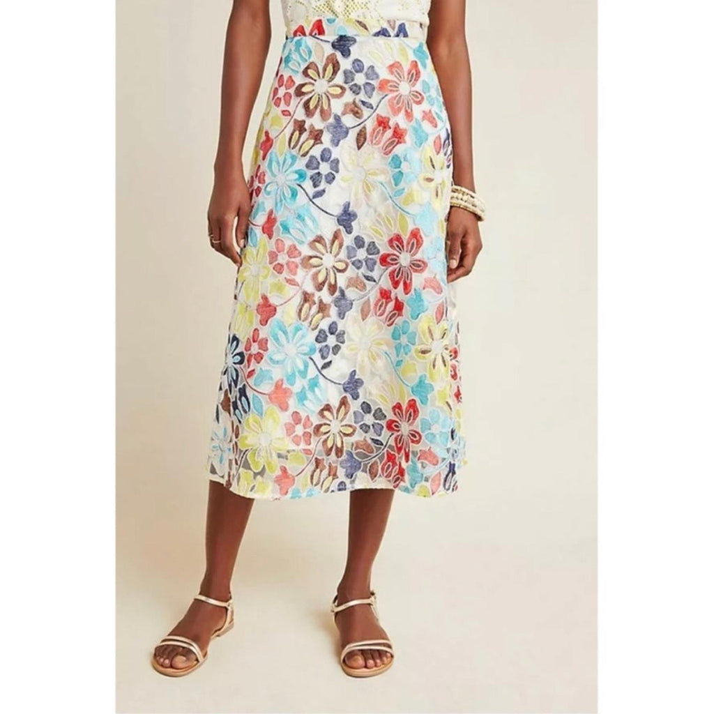 Anthropologie’s Eva Franco Floral Print Lace-Over Midi Skirt, Plus Size 16W $150
