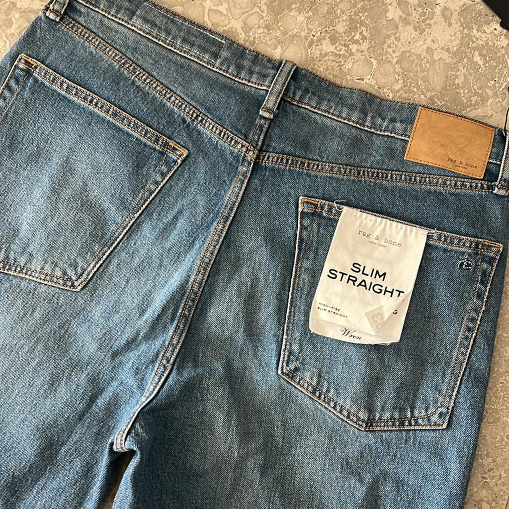 Rag & Bone Nina High-Rise Ankle Slim Straight Cigarette Jeans, Size 33 New w/Tag