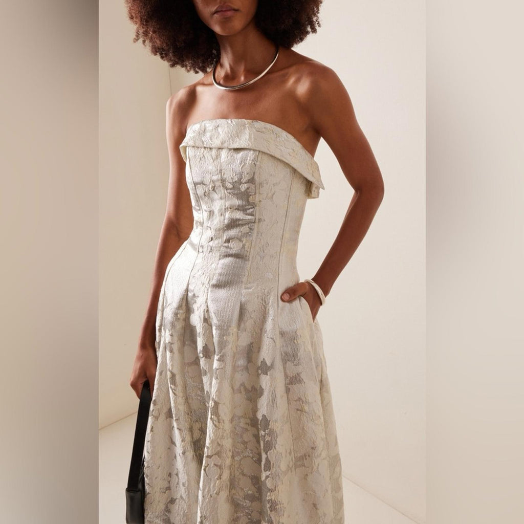 Simkhai Octavia Strapless Metallic Brocade Gown, NWT, Size 0 (Fits Size 2)