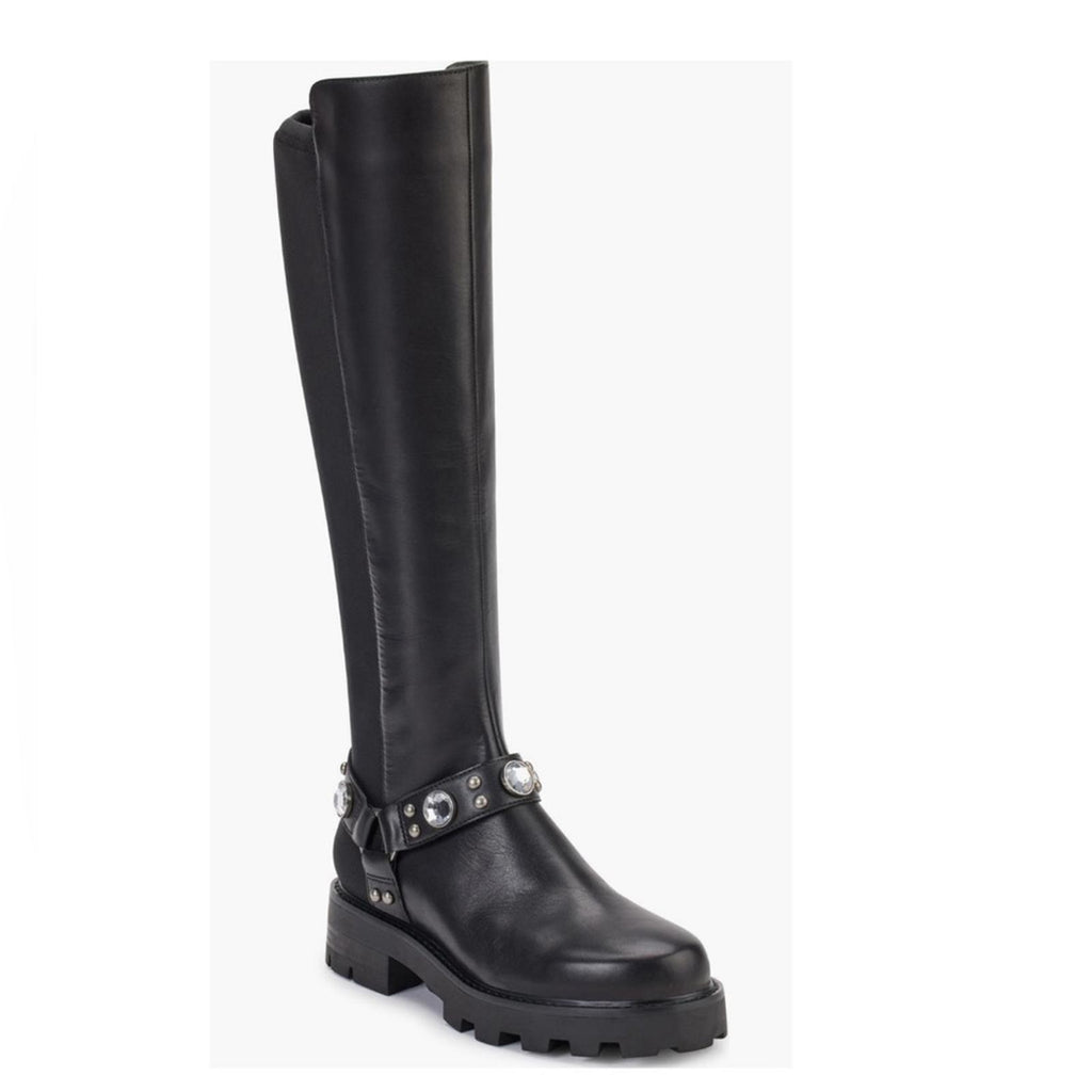 Karl Lagerfeld Milla Tall Leather Lug Sole Riding Boots in Black, Size 8 NEW