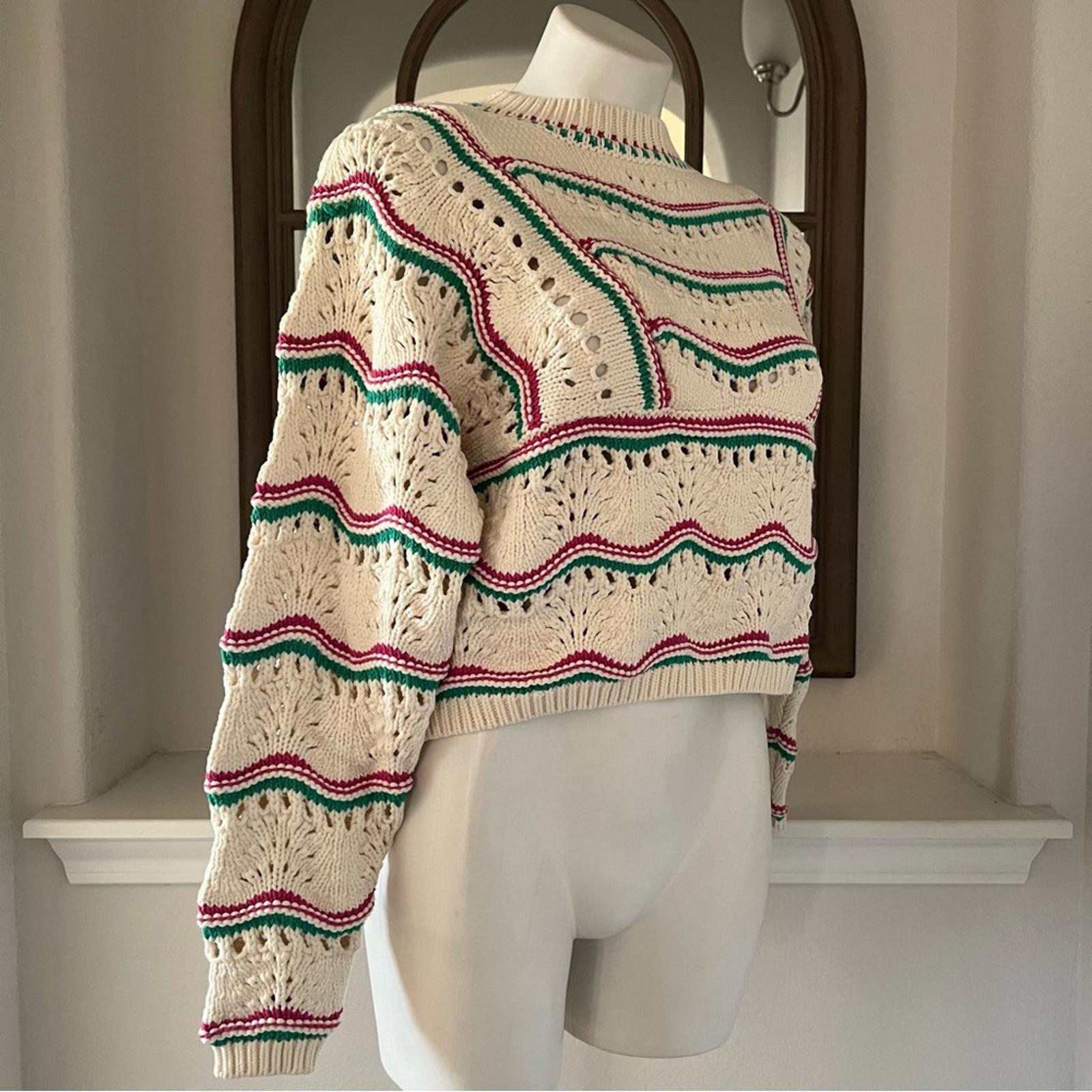 ba&sh Ecru Hicham Jumper Stripe Pointelle Sweater, Ivory Size XS Retail $336