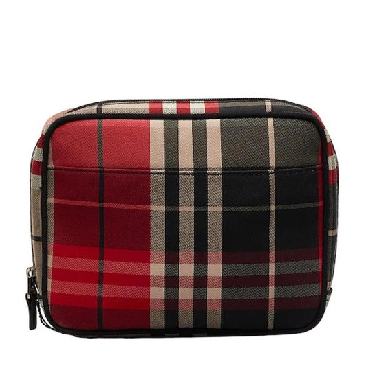 Burberry Check Canvas Accessory Pouch in Red/Black/Tan with Tag €219