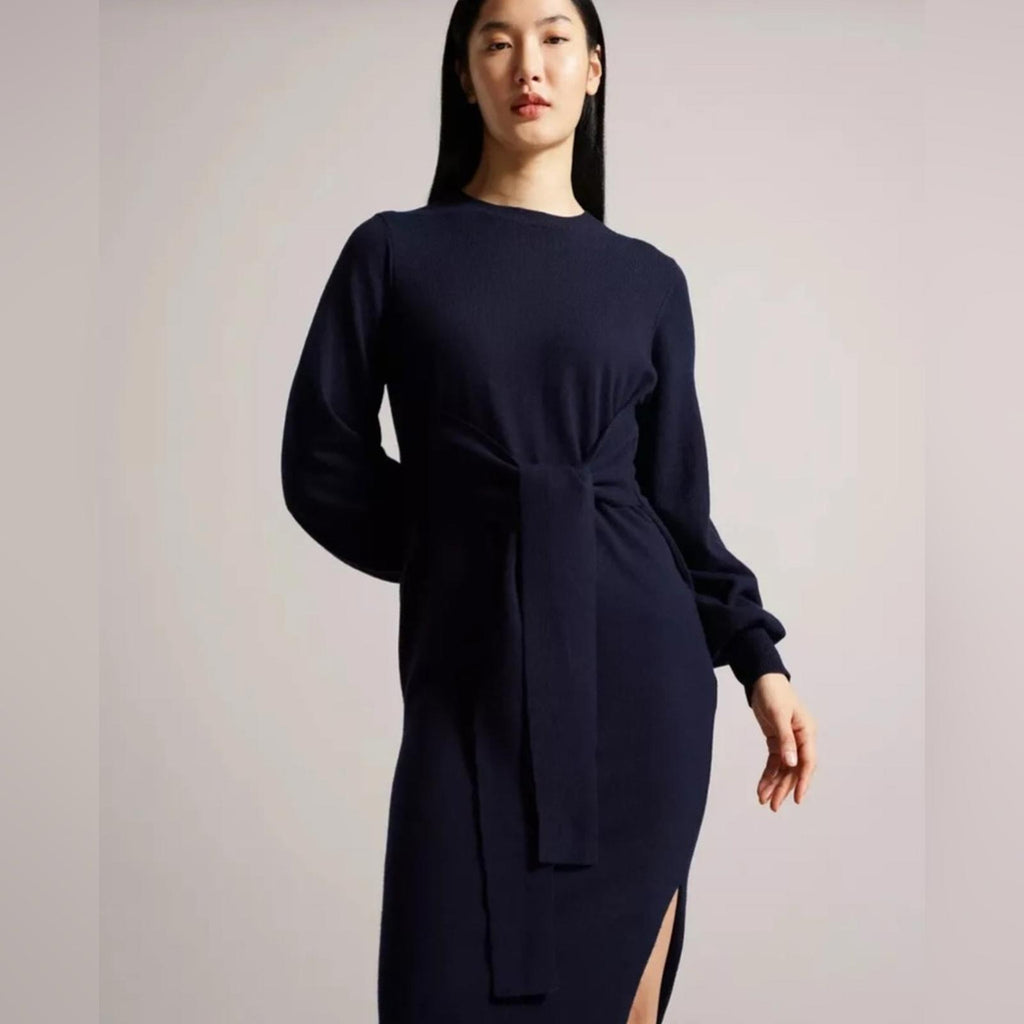Ted Baker Essya Cashmere-Blend Midi Sweaterdress in Navy, Size Ted 6 EXCELLENT