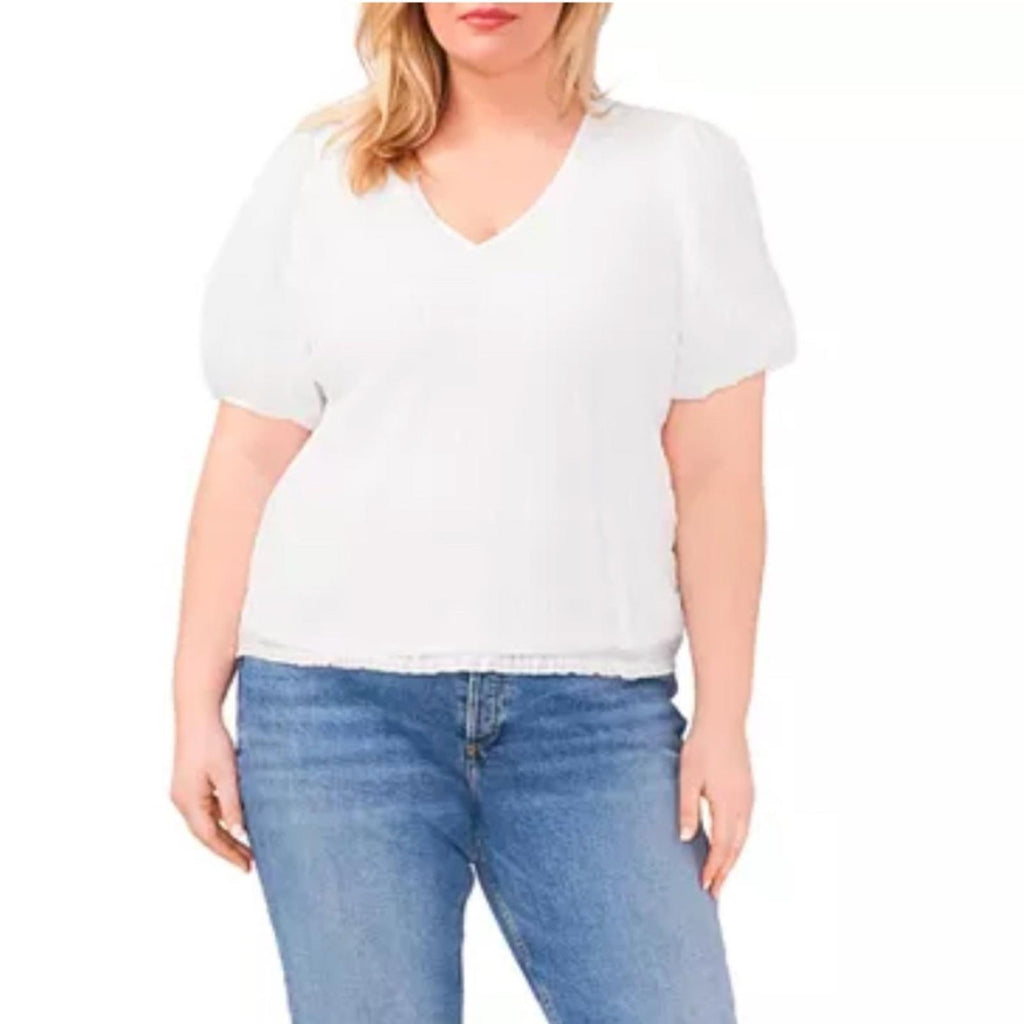 Vince Camuto Smocked Top, Blooming Brights in Ultra White Plus Size 1X NWT $99