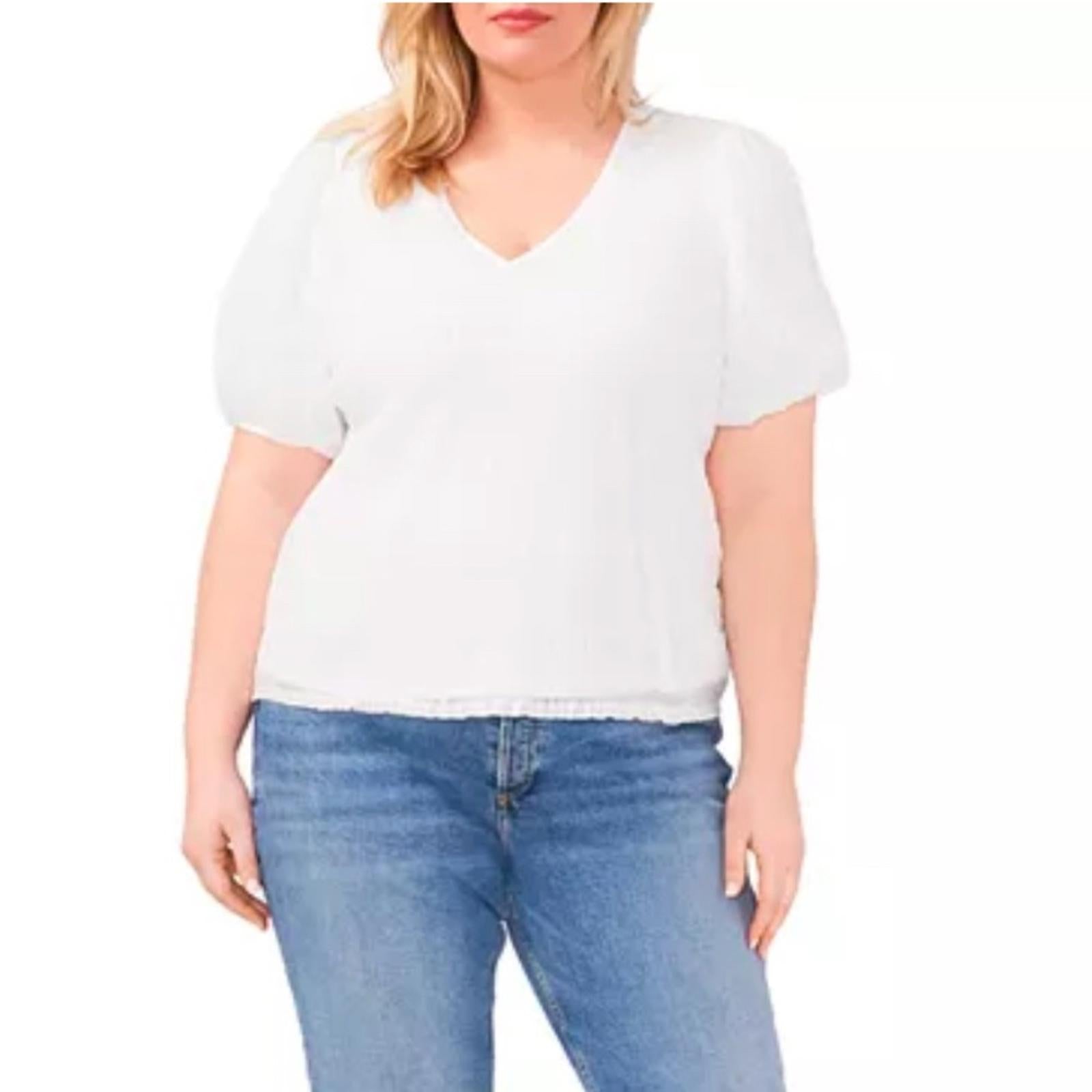 Vince Camuto Smocked Top, Blooming Brights in Ultra White Plus Size 1X NWT $99
