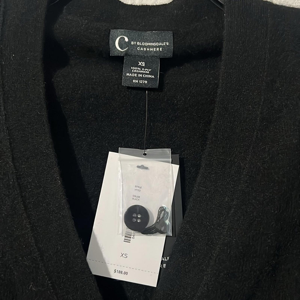 C by Bloomingdale’s Cashmere Grandfather Cardigan in Black, NWT, Size XS