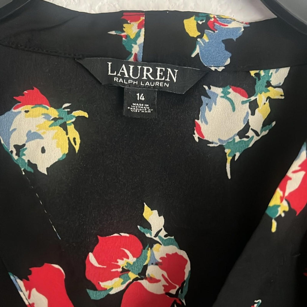 Lauren Ralph Lauren Floral Crepe Tie-Neck Dress, Size 14 EXCELLENT! Retail $155
