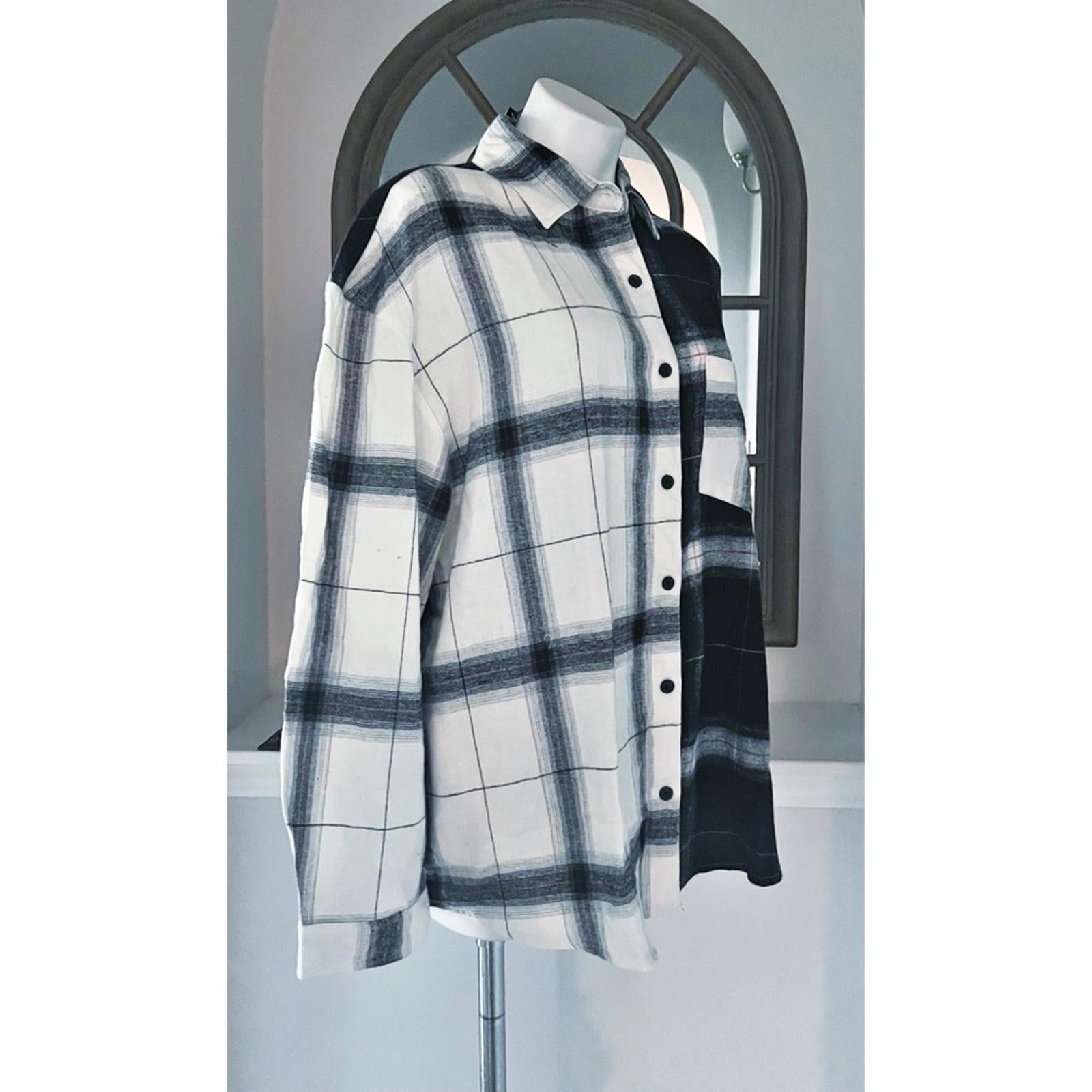 NEW LOOK Plaid Button Up Shirt in Black & White Size 1X New w/Tag