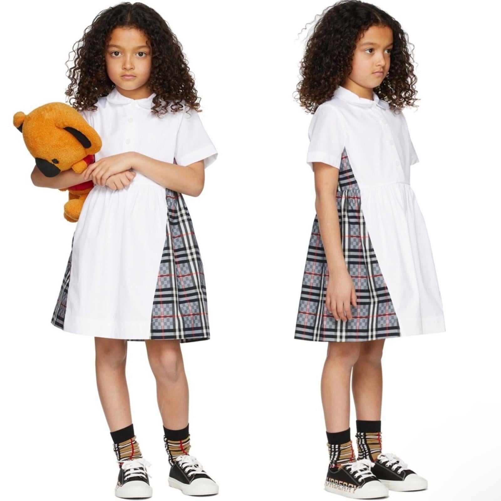 Burberry Chequerboard Panel Stretch Cotton Polo Shirt Dress, Size 12Y New w/Tag