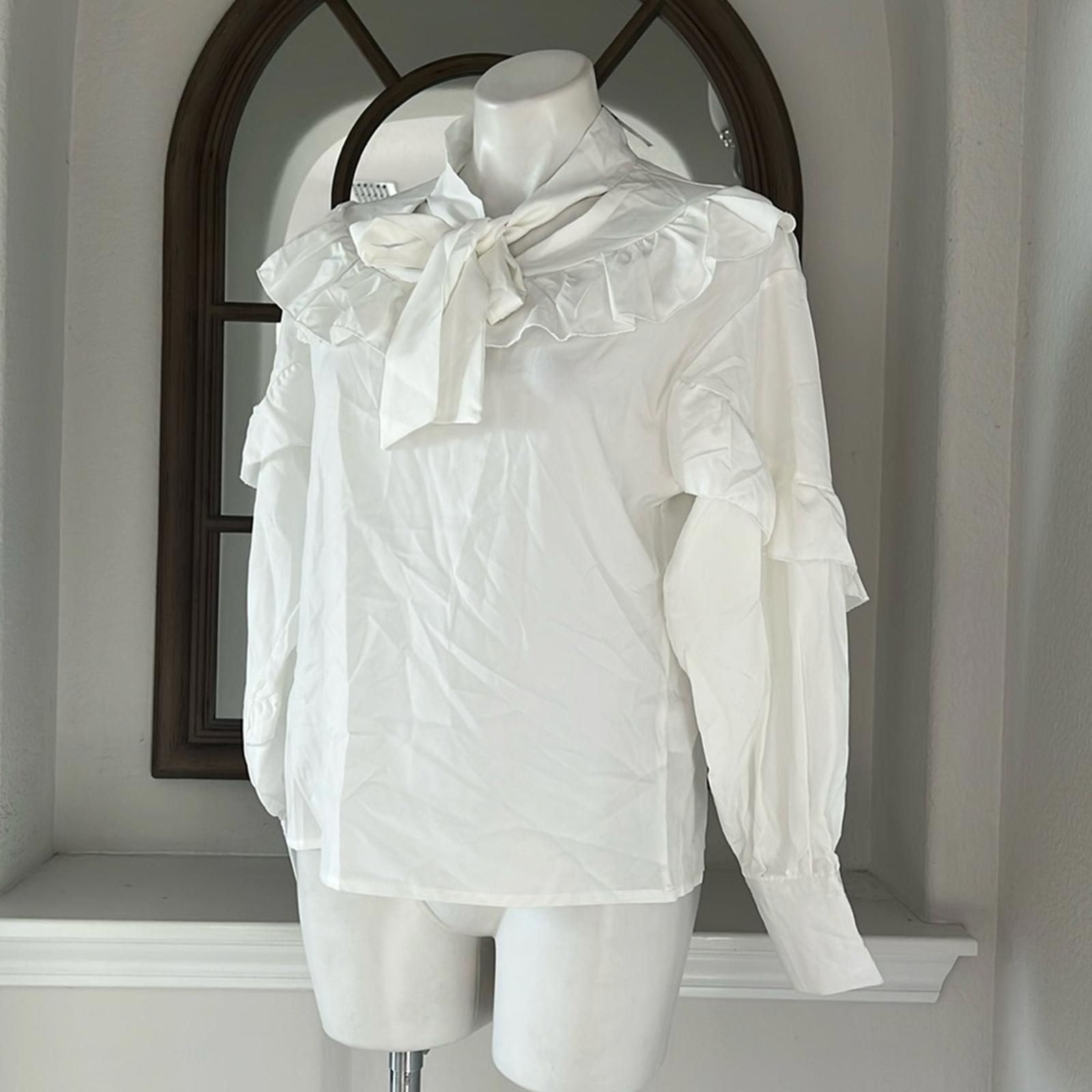 To My Lovers Ruffled Tie Sash Blouse in White, Size S New w/Tag $160