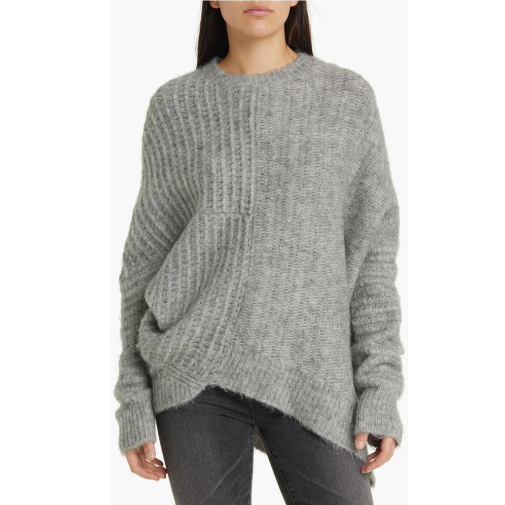 All Saints Selena Asymmetric Sweater, Alpaca Wool, Grey Melange Size S New w/Tag