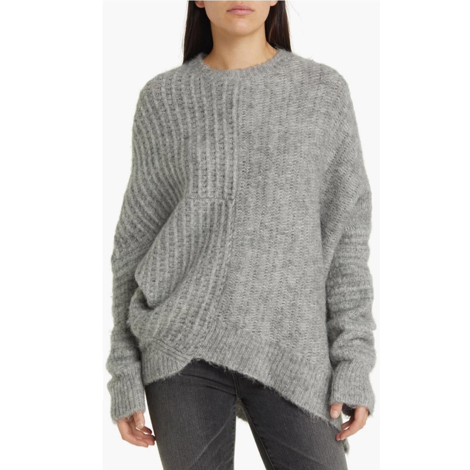 All Saints Selena Asymmetric Sweater, Alpaca Wool, Grey Melange Size S New w/Tag