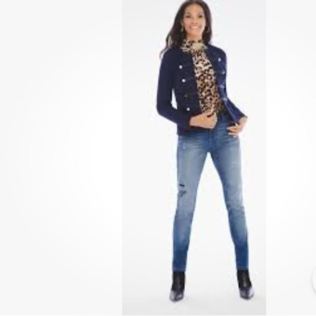 Chico's Military Long Sleeve Jacket in Deep Navy, Size 3 (16/18), Retail $149