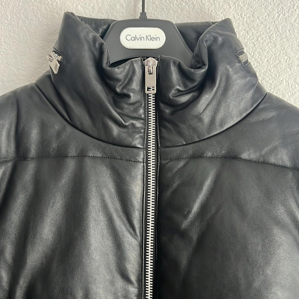 NEW Walter Baker Edwina Puffer Jacket 100% Lamb Leather, Black, NEW w/o Tag $748