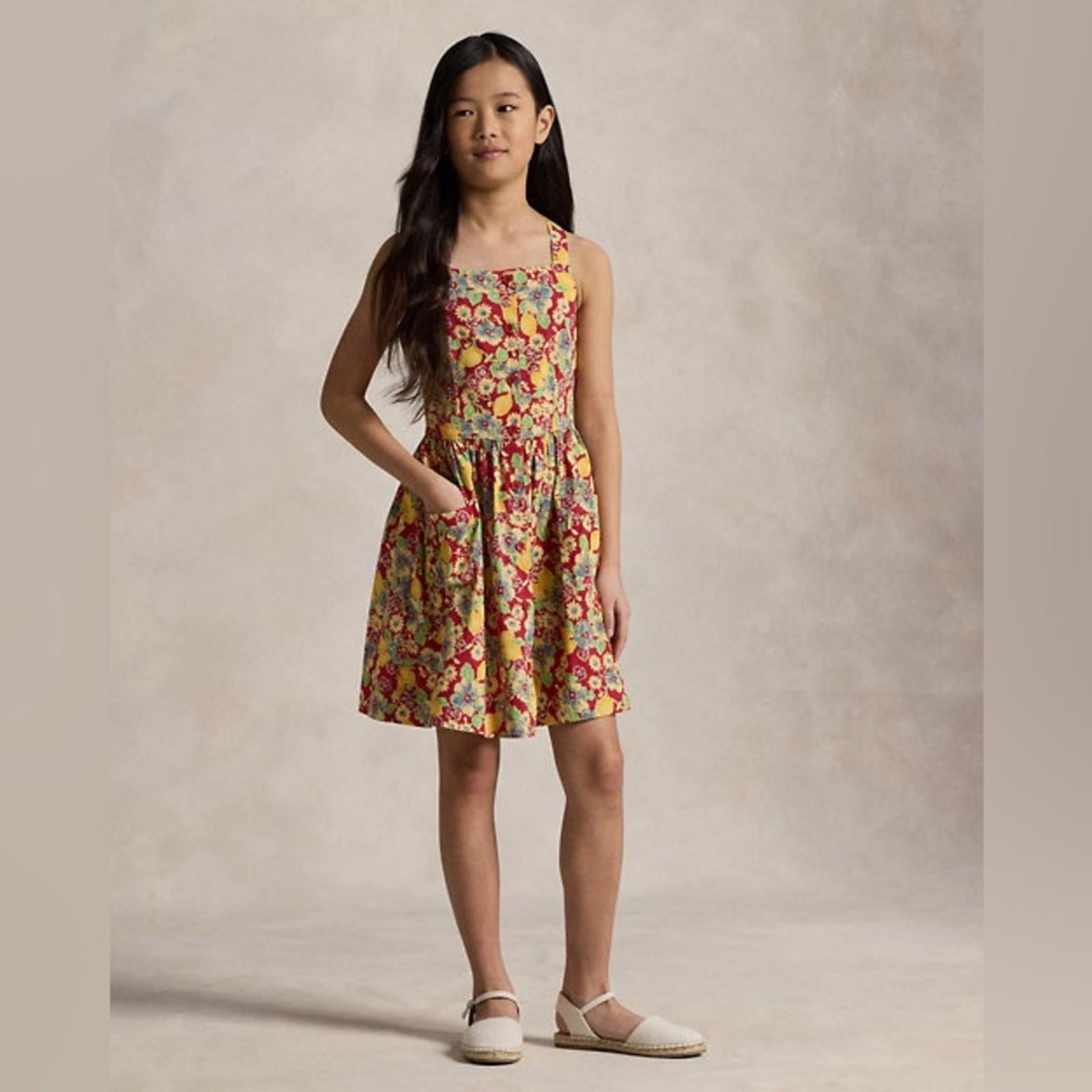 Polo by Ralph Lauren Lemon Floral Slub Cotton Dress, Size 14, NWT