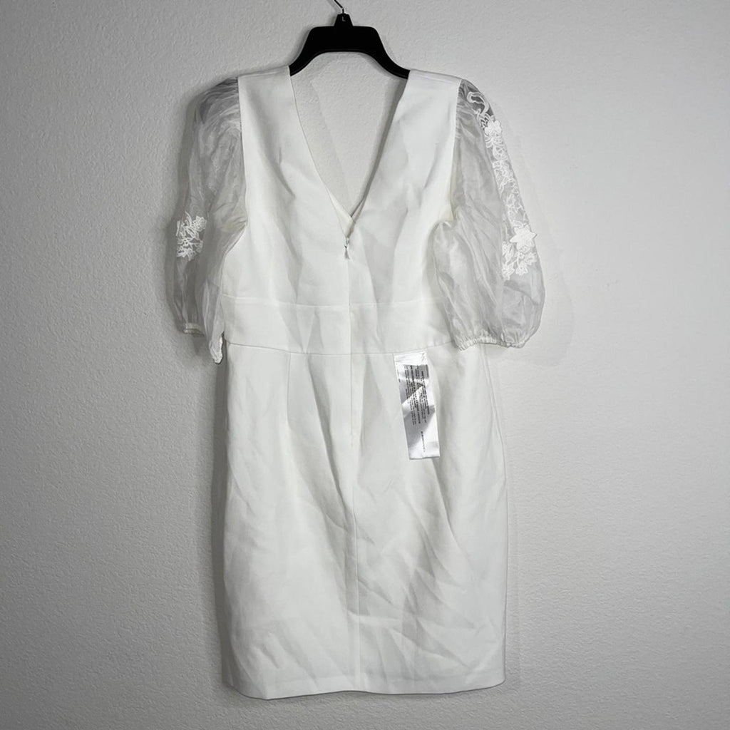 Bcbgmaxazria Embroidered Sleeve Evening Dress in Off-White, Size 12 NWT $298