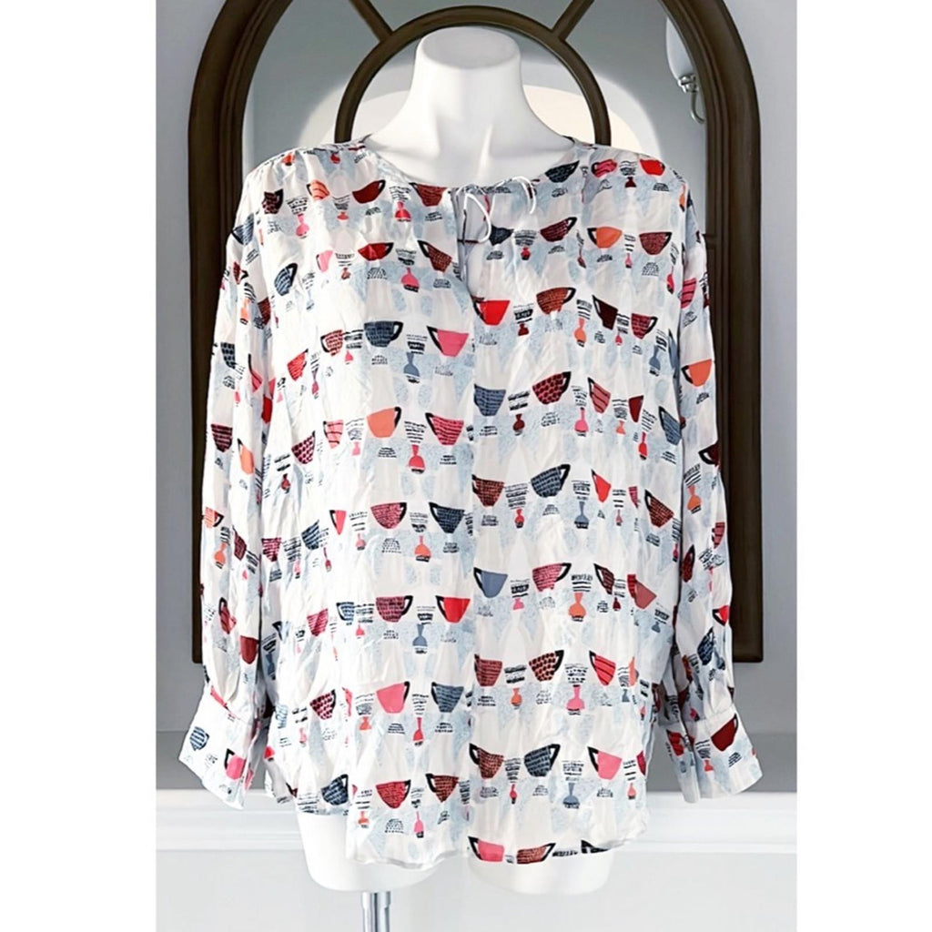 NIC+ZOE Relaxed-fit Perk Up Coffee Cup Print Blouse, Size XL New w/Tag Retail