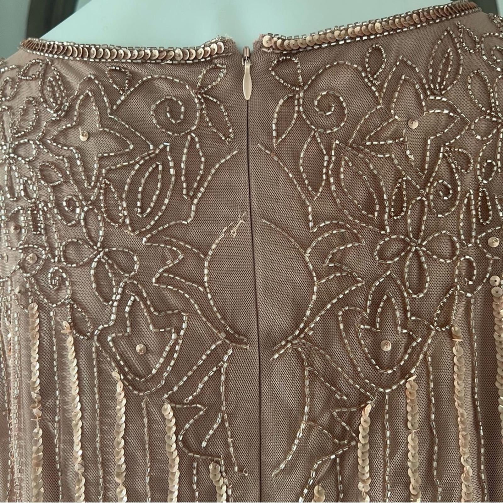 Adrianna Papell Short Sleeve Beaded Gown, Rose Gold Plus Size 20W New w/Tag
