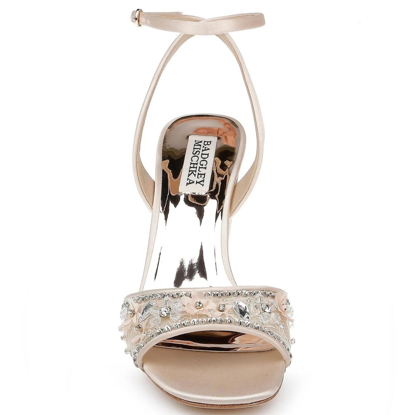 NWT Badgley Mischka Tayten Satin and Mesh Sandals with Crystals Size 10 +DustBag