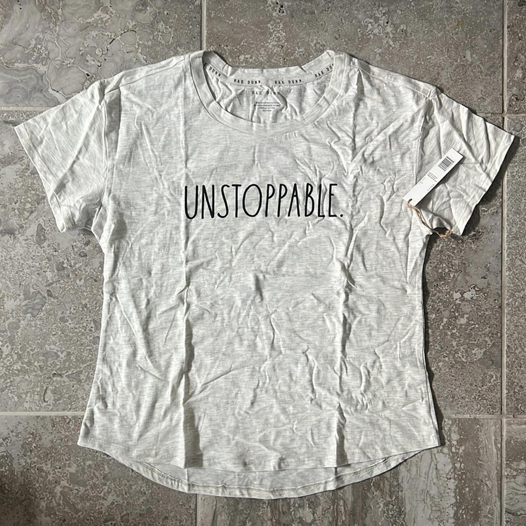 Rae Dunn Unstoppable Short Sleeve Tee in Oatmeal, NWT, Size L