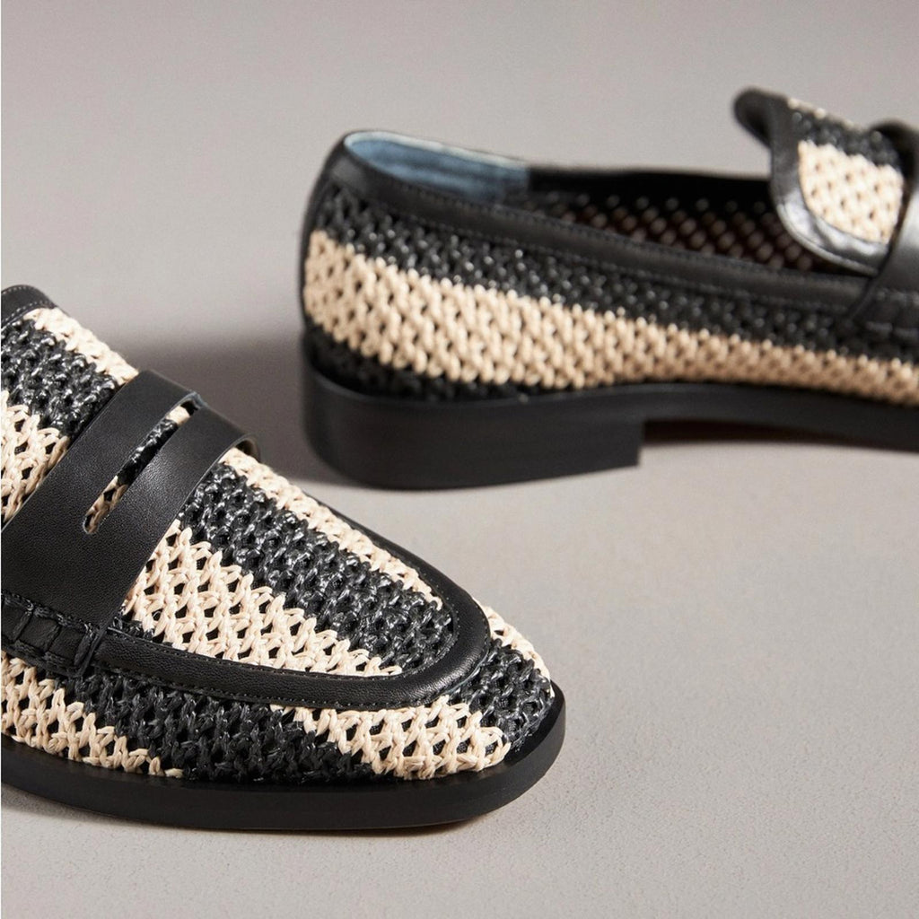3.1 Phillip Lim Alexa Raffia & Leather Penny Loafers in Antique White/Black NEW
