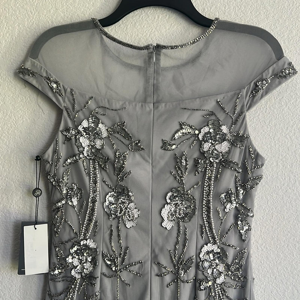 Adrianna Papell Embellished Sheath Dress in Bridal Silver, NEW, Size 4 $249