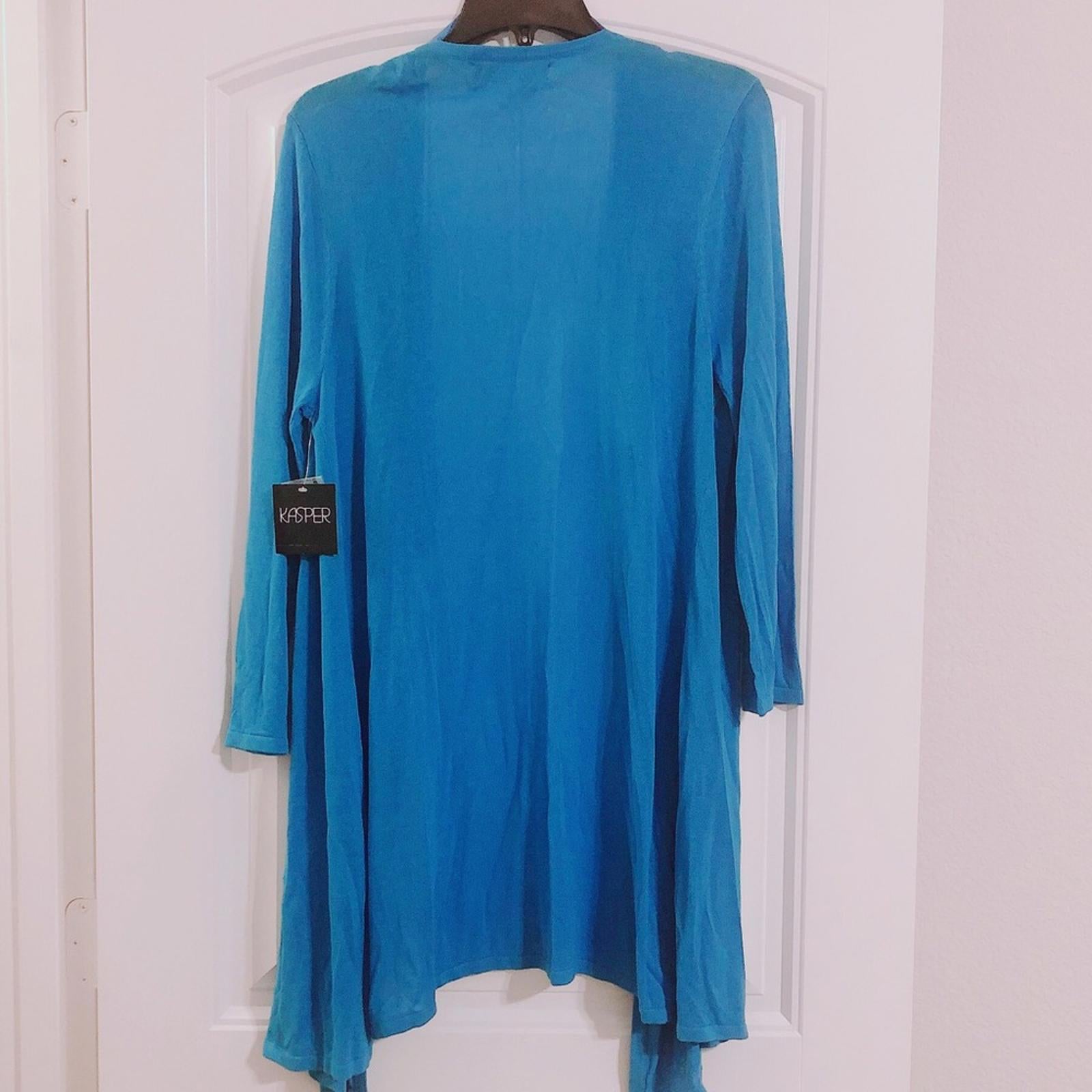 Kasper Open Front 3/4 Sleeve Cardigan in Ocean Blue, Size M New with Tag