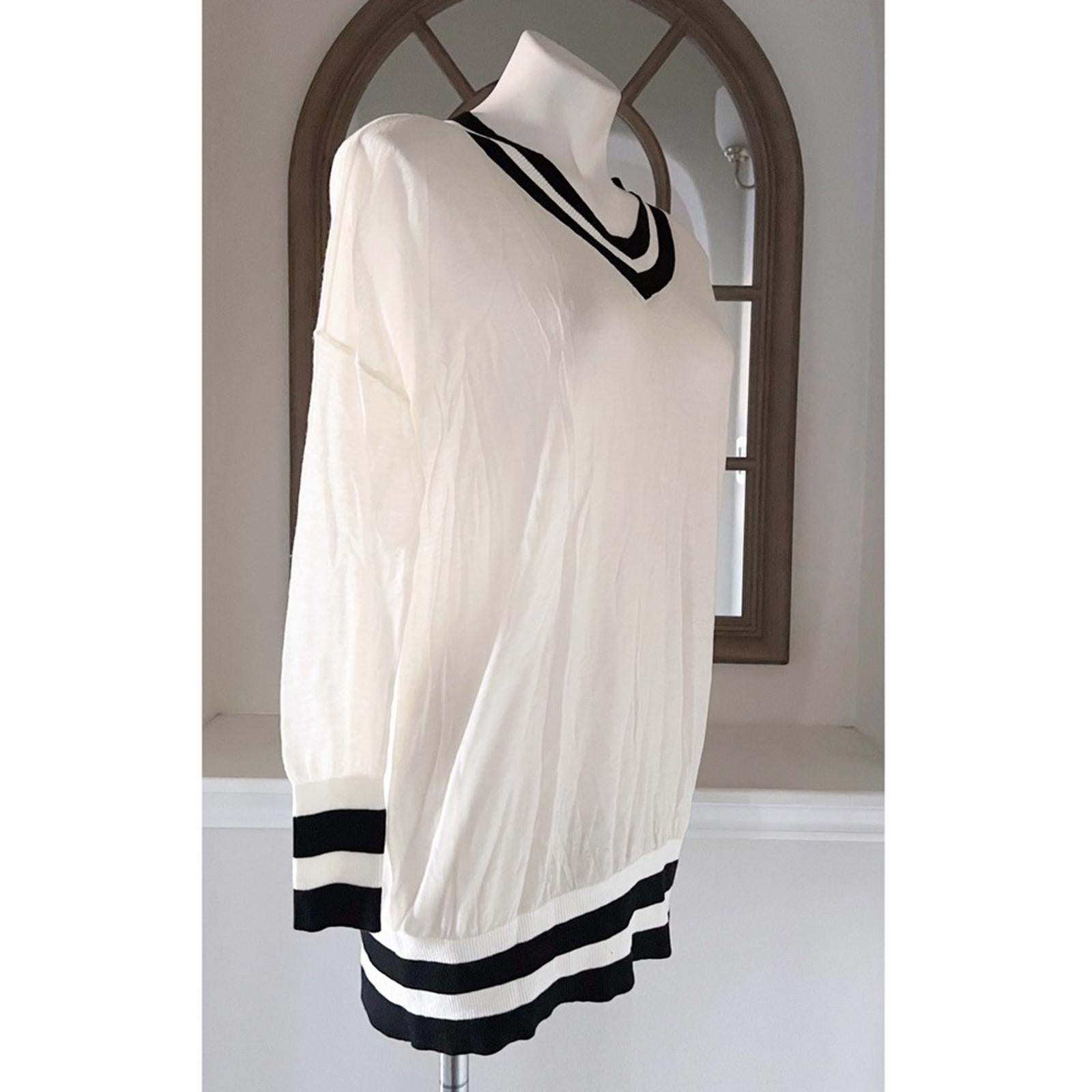 n:Philanthropy Wool V-Neck Lightweight Sweater, White & Black EXCELLENT! $178