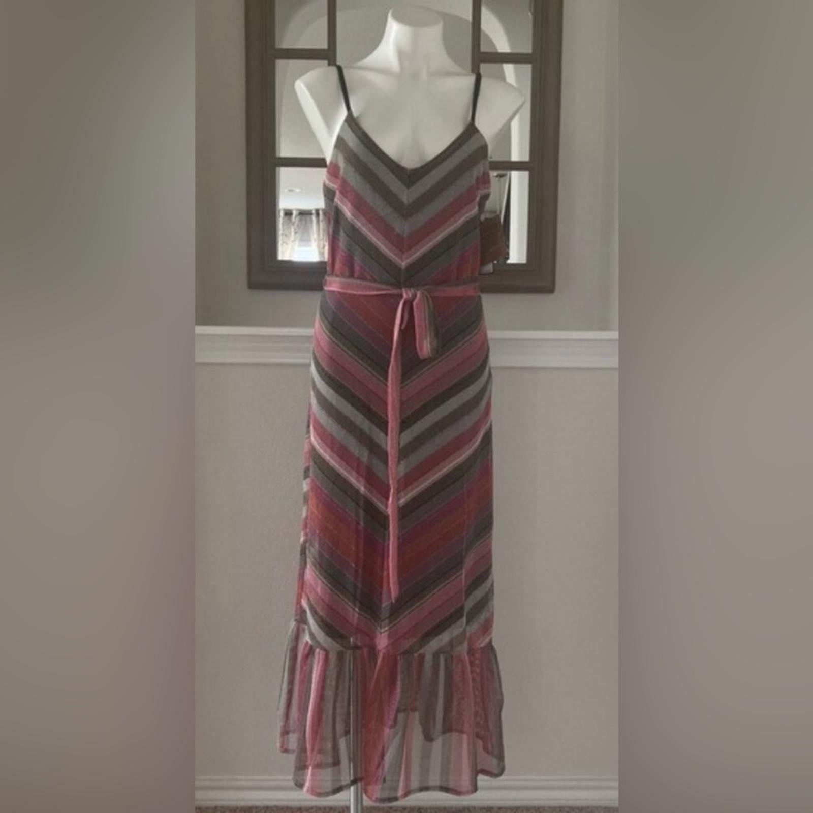 Rachel Roy Finn Metallic Striped Maxi Dress in Pink Grey Mesh Size XL NEW $139