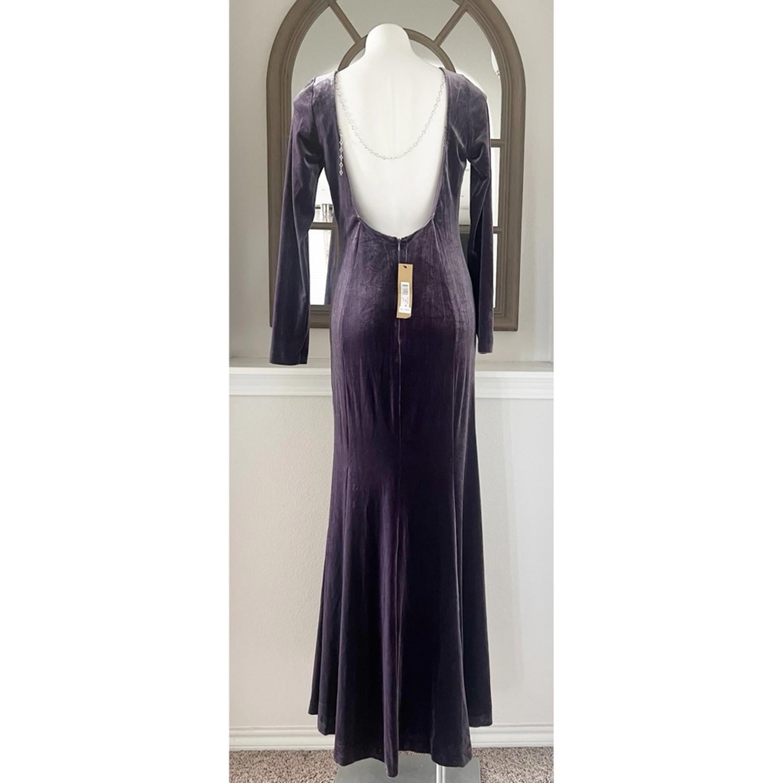 Donna Karan NY Jewel Low Back Velvet Gown in Purple, Size 10 NEW w/Tag $450