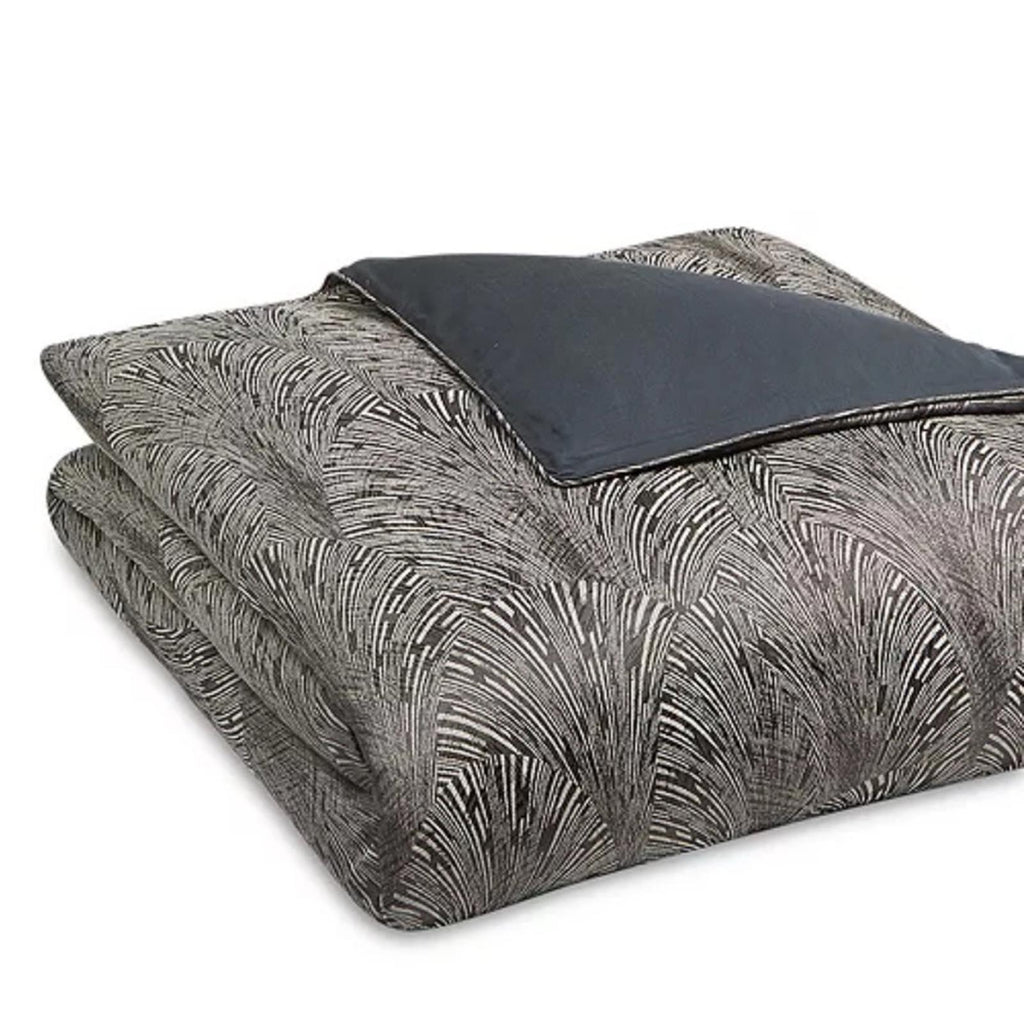 Hudson Park Collection Deco Fan King Duvet Cover, Black Grey New in Box $470