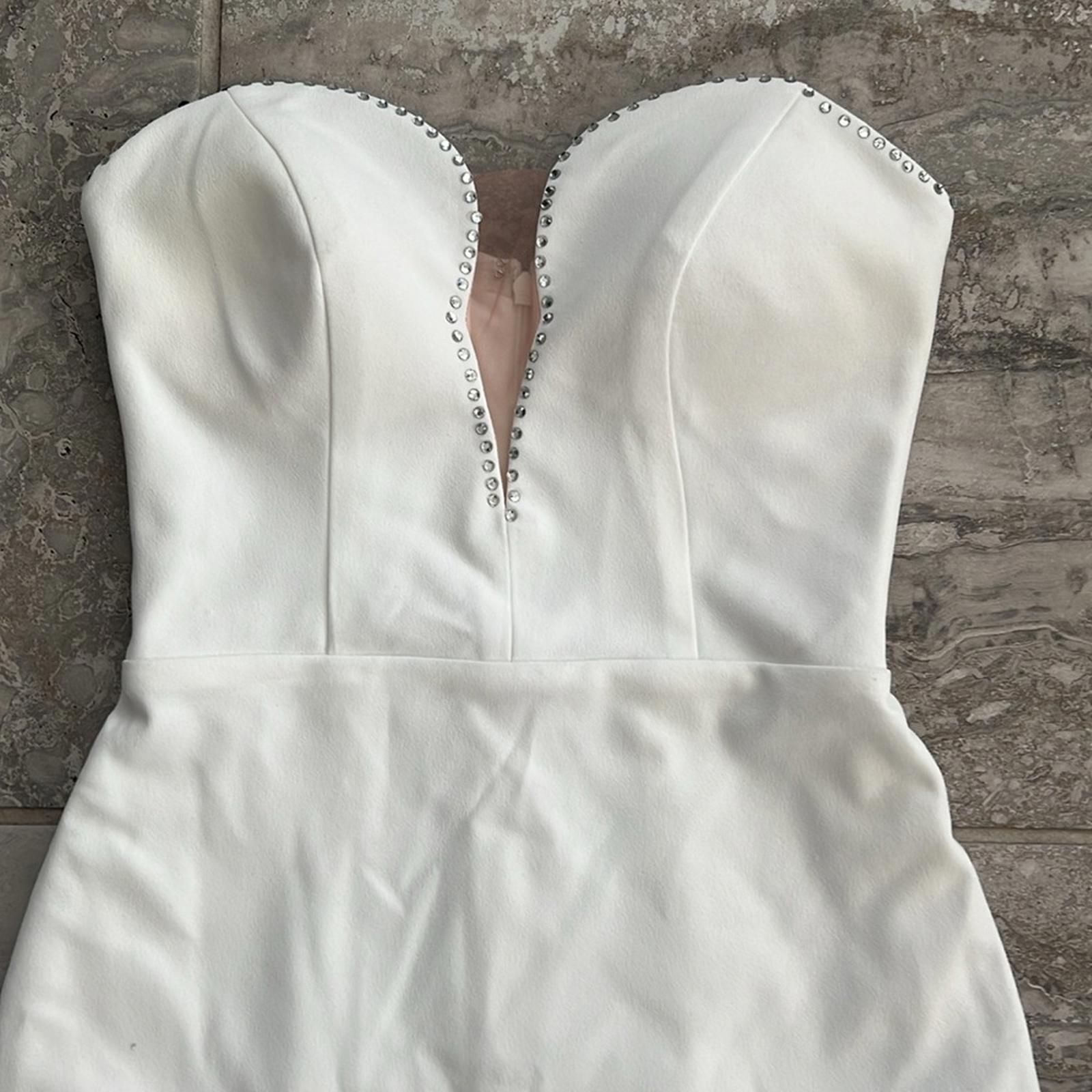 Aqua Rhinestone Embellished Strapless Crepe Midi Dress, Size 0 New w/Tag $258