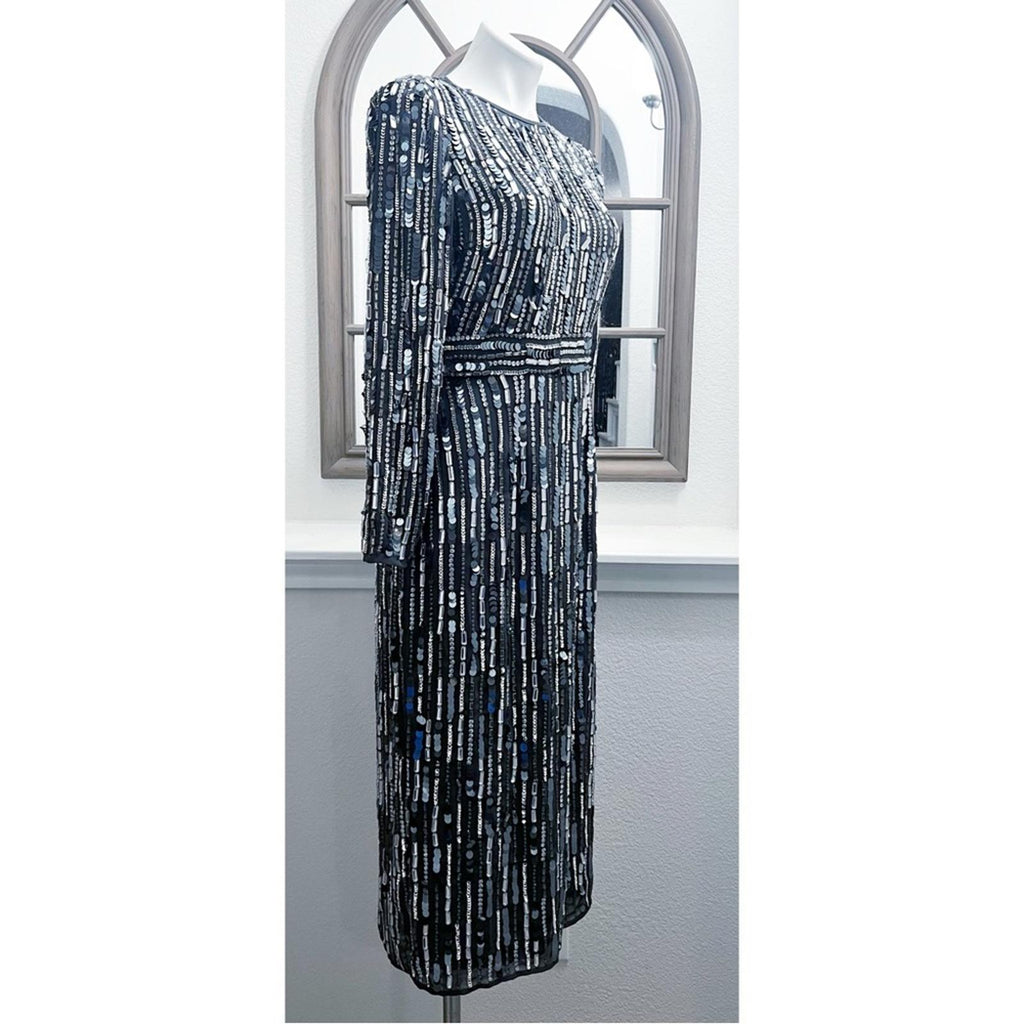 Mac Duggal Embellished High Neck Long Sleeve Fitted Dress Size 8 NEW Retail $458