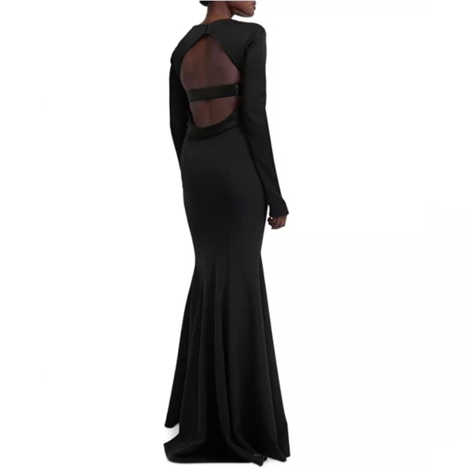 Safiyaa BLACK Cutout Beaded Belt Gown with Gun Metal New