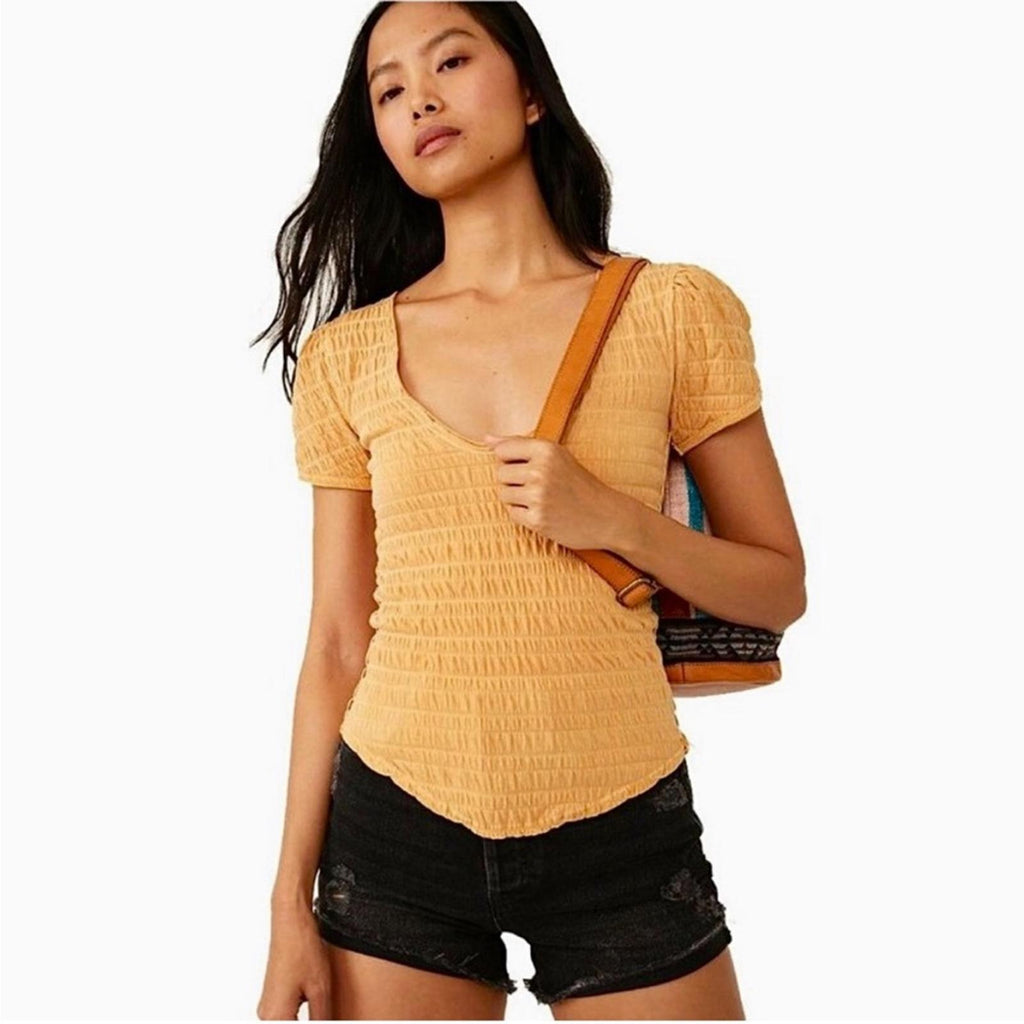 Free People Sugar Cube Smocked Tee, Size S New w/Tag