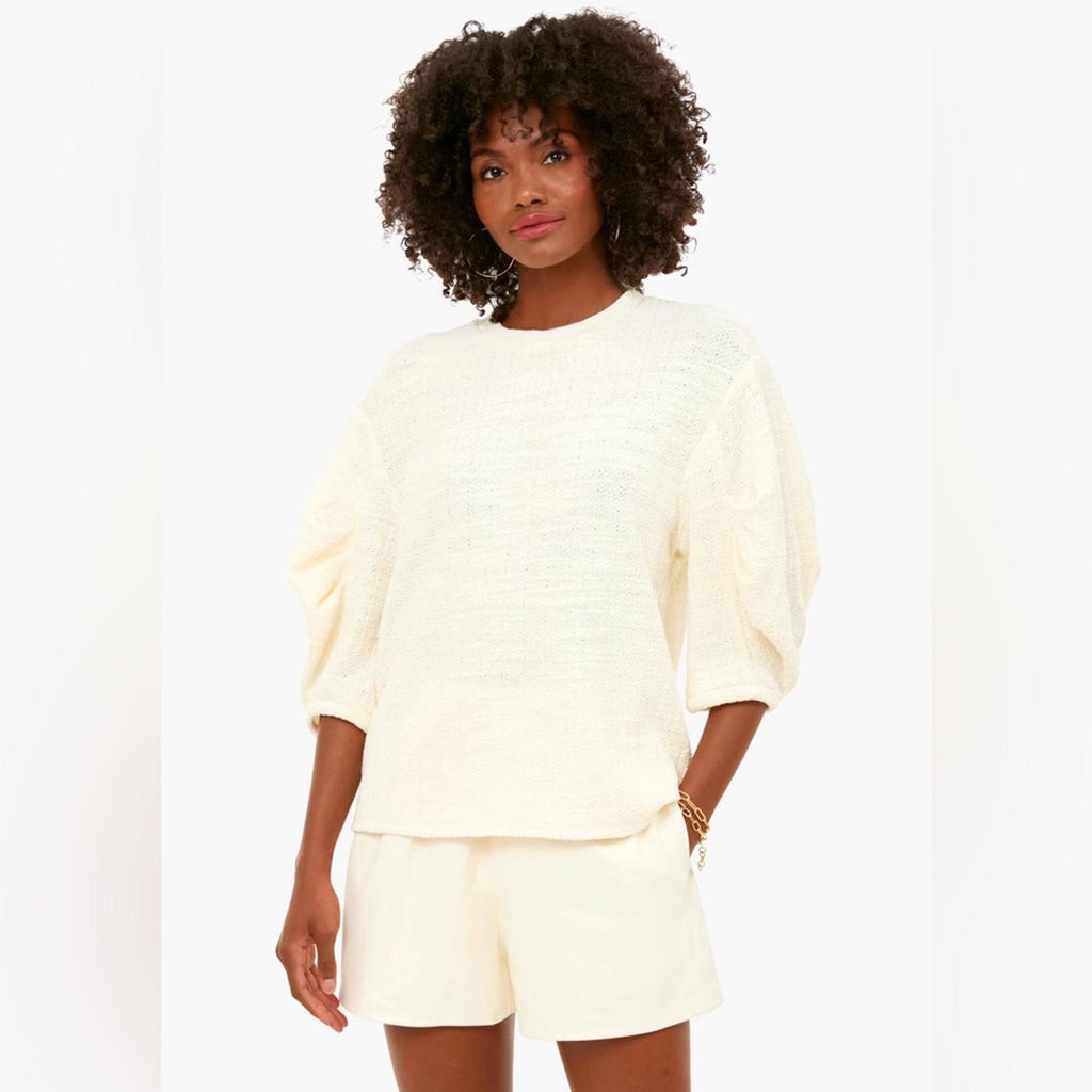 TIBI Handspun Knit Pleat Sleeve Top in Cream, Size 10 New w/Tag $395 - SOLD OUT!