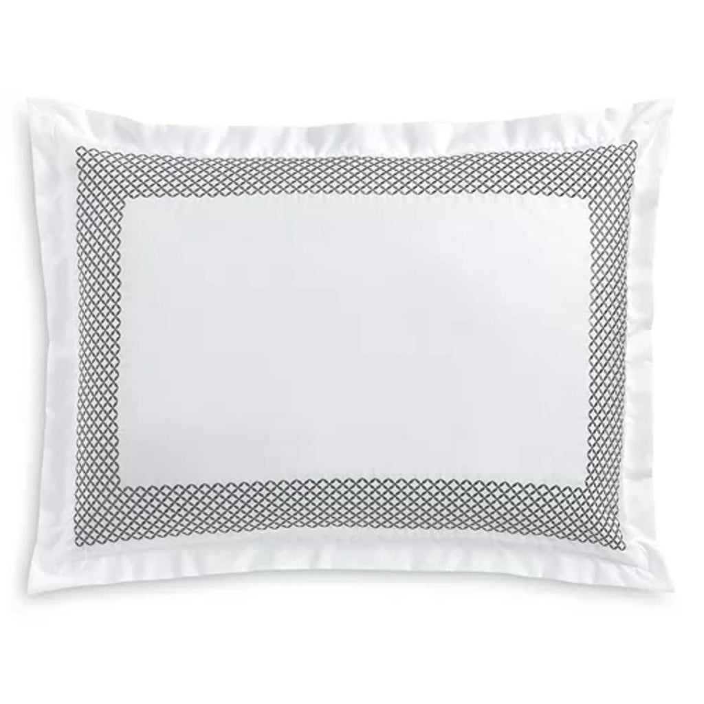 Hudson Park Collection Embroidered Geo King Sham 500 Thread Count, White/Silver