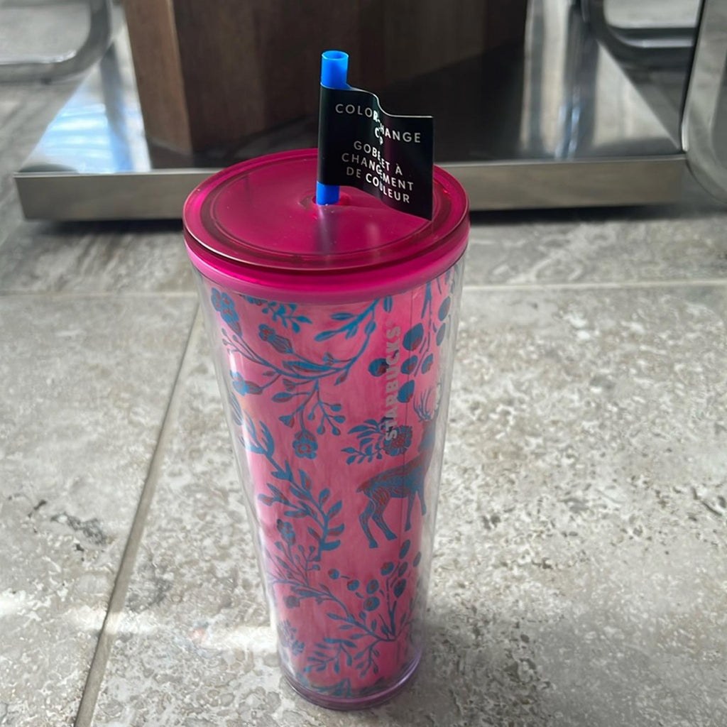 NEW Starbucks ‘Woodland Lace Color Change’ Tumbler 24oz Venti, Pink Red