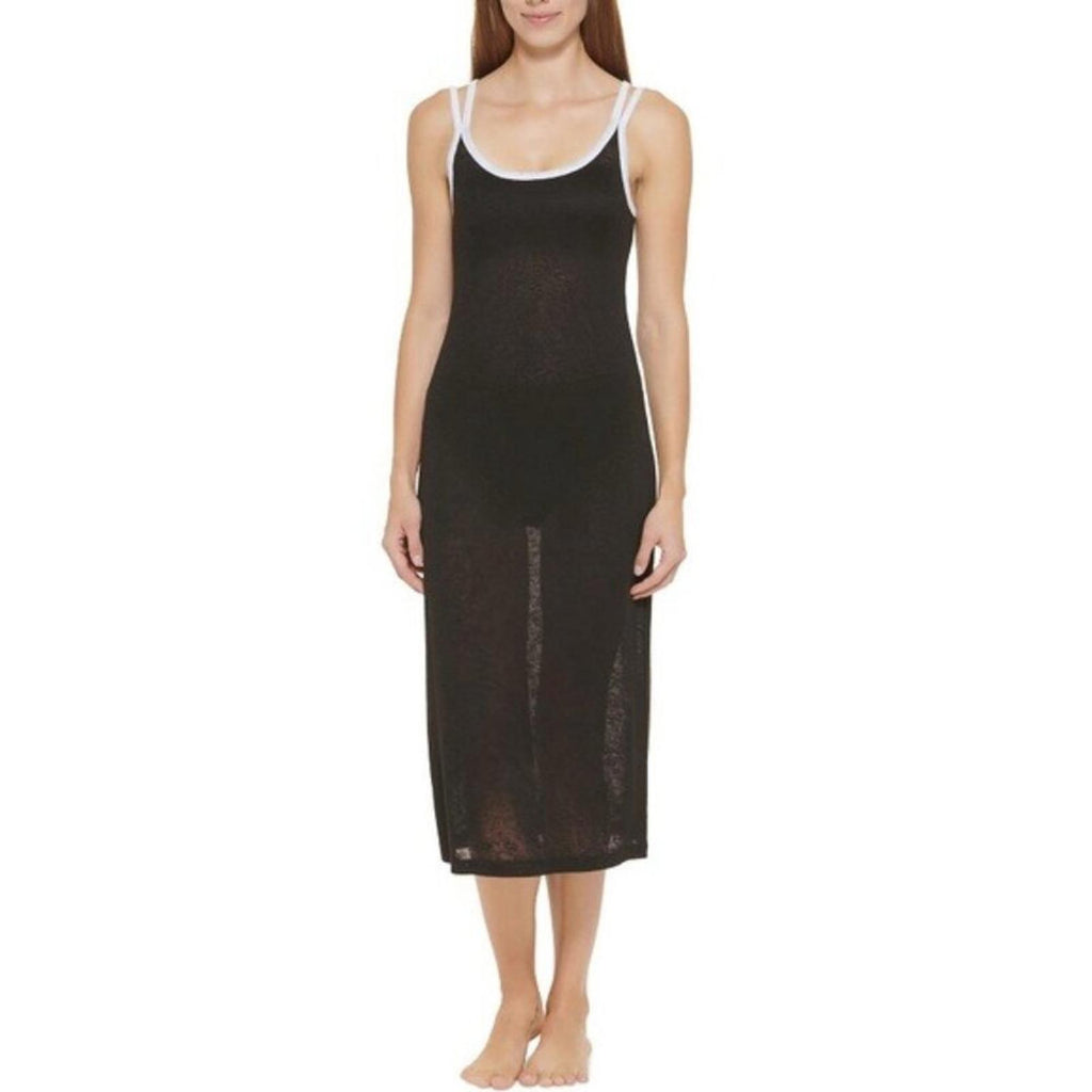 DKNY Swimwear Strappy Dress Cover-Up in Black/White Trim, Size M NEW w/Tag