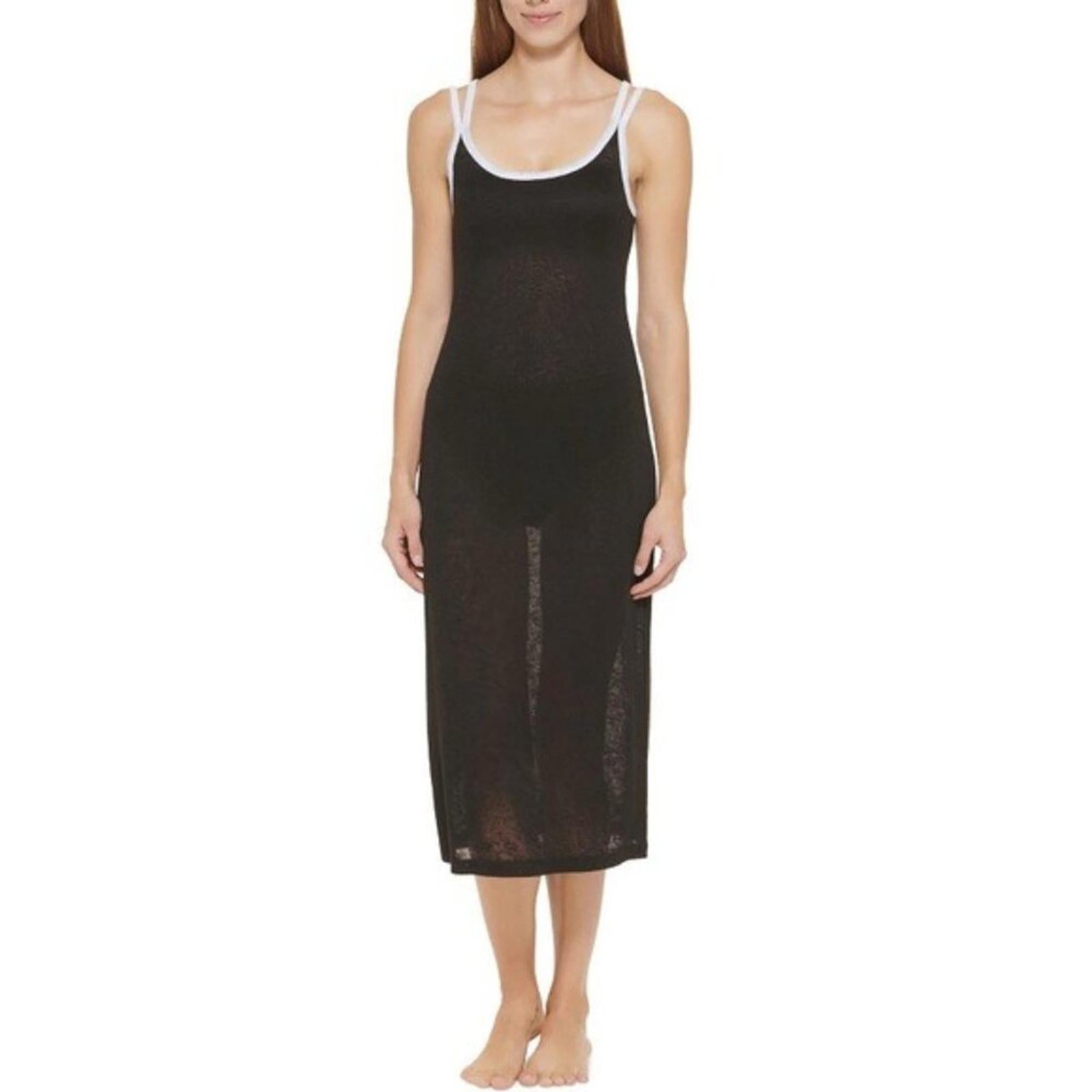DKNY Swimwear Strappy Dress Cover-Up in Black/White Trim, Size M NEW w/Tag