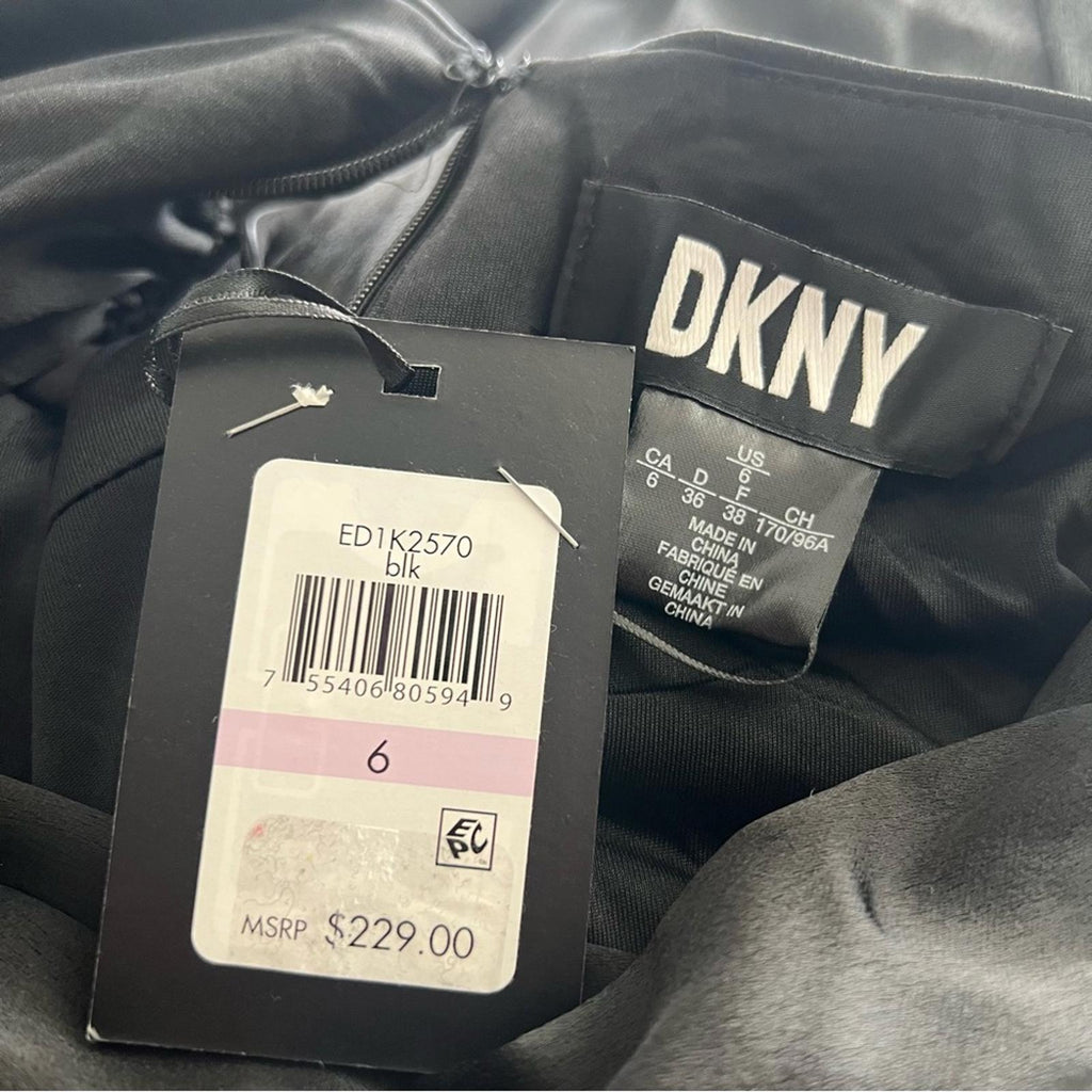 DKNY Balloon-Sleeve Satin Gown in Black, Size 6 New w/Tag Retail $229