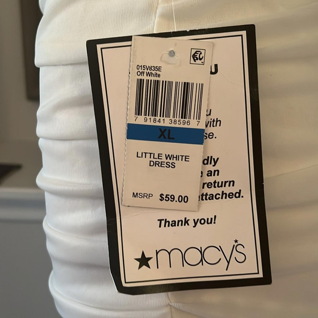 B. Darlin' Long-Sleeve V-Neck Ruched Bodycon Dress in White, Juniors Size XL NWT
