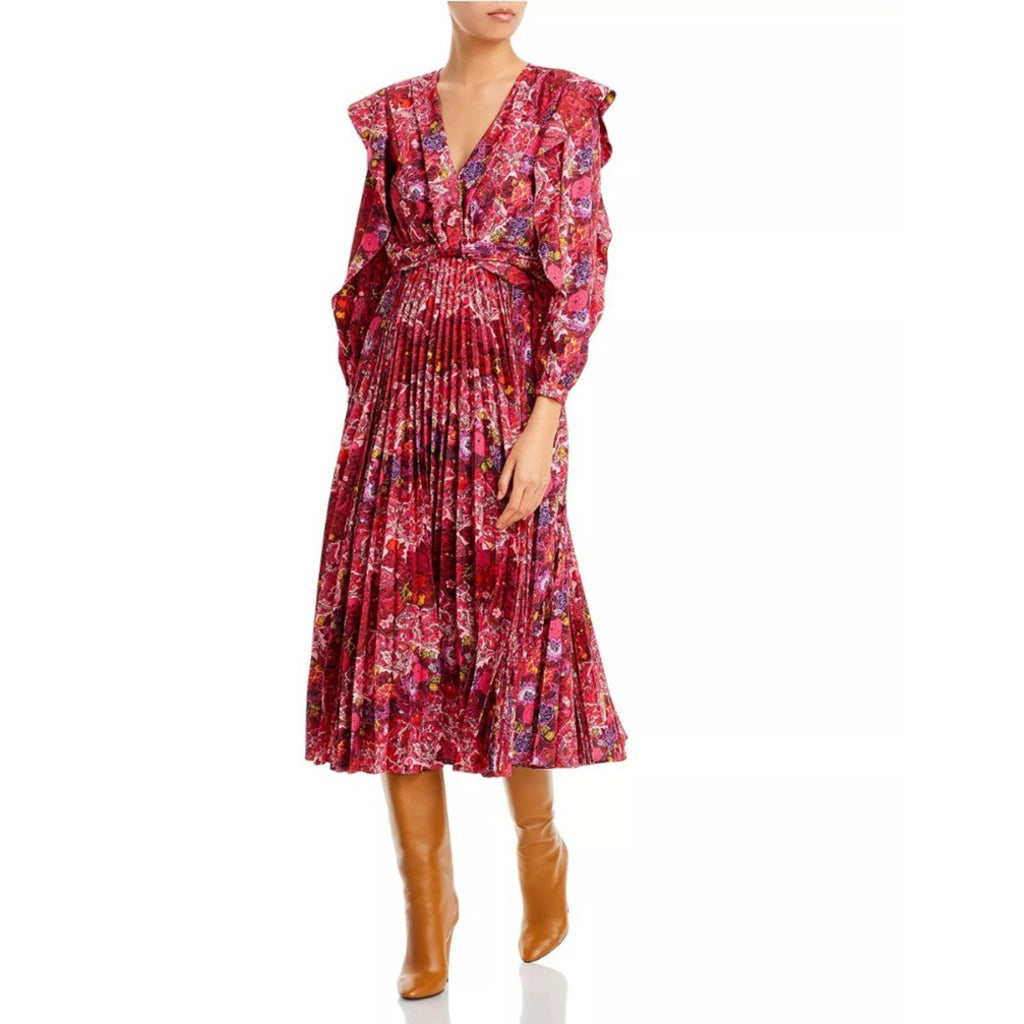 Derek Lam 10 Crosby Chrishelle Pleated Midi Dress, Red Size 0 New wTag SOLD OUT!