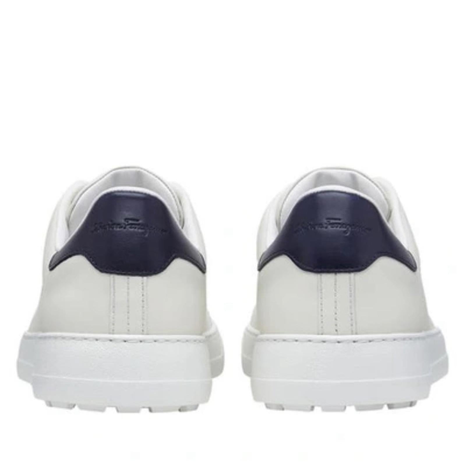 Ferragamo Pierre Low Top Sneakers in White Calf Leather, Size 41 New in Box