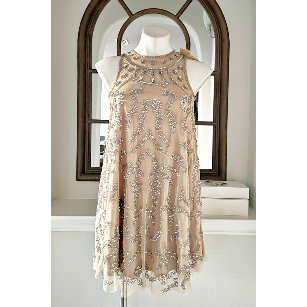 Altar’s State Beaded A-Line Mini Dress in Nude, Size XS New w/Tag $149.95