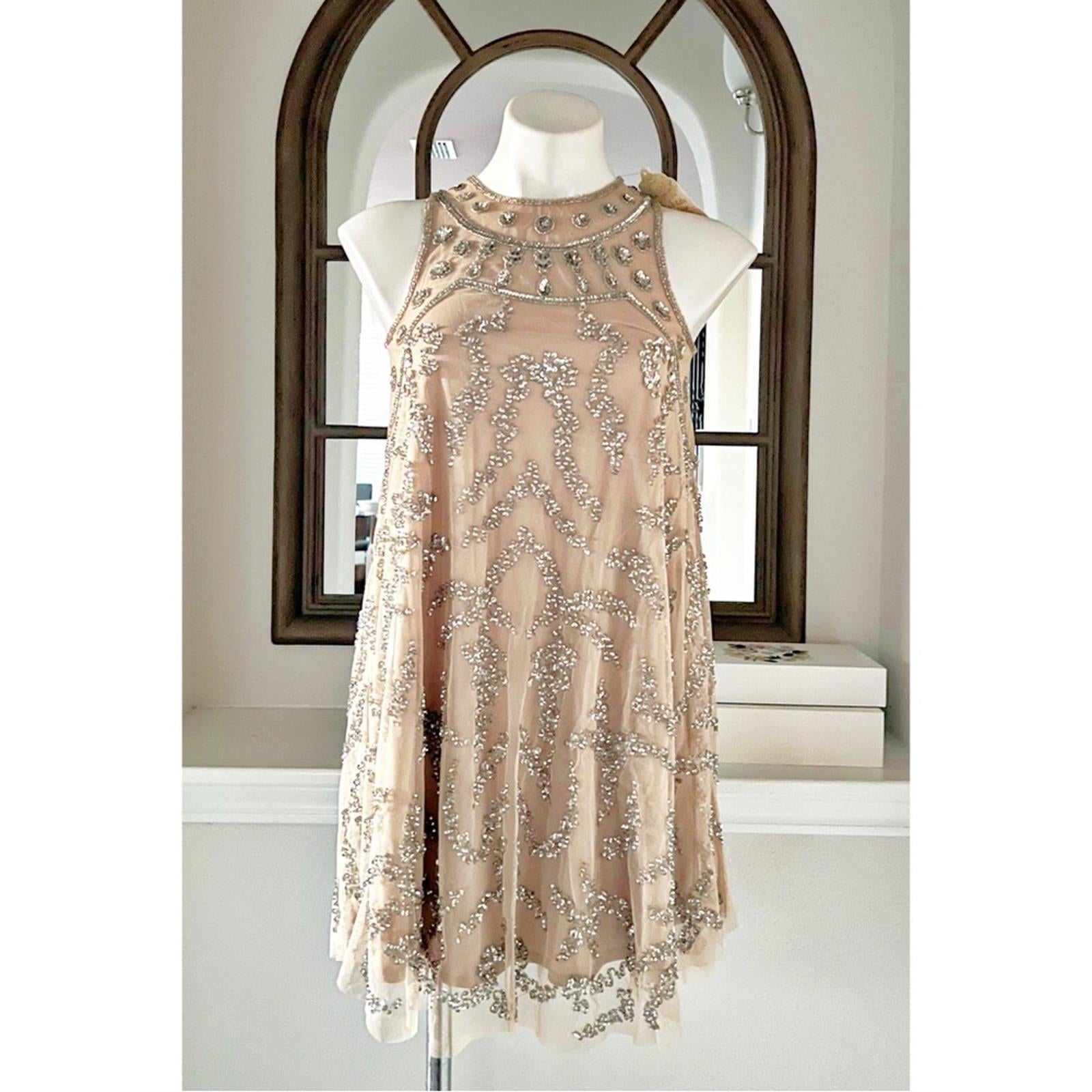Altar’s State Beaded A-Line Mini Dress in Nude, Size XS New w/Tag $149.95